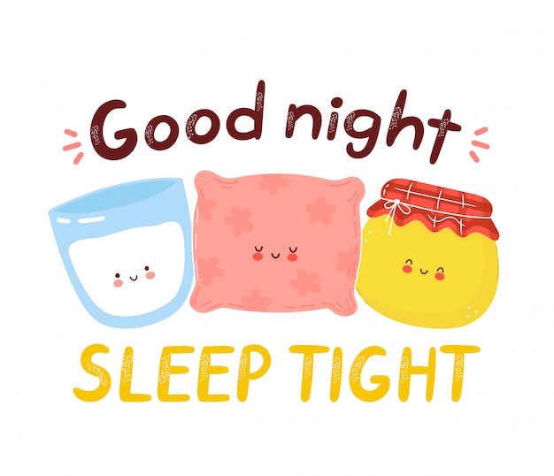 Premium Vector | Cute happy pillow,milk and honey. good night sleep ...