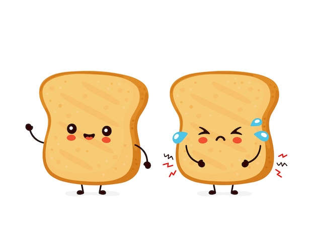 Premium Vector | Cute happy and sad funny toast. cartoon character