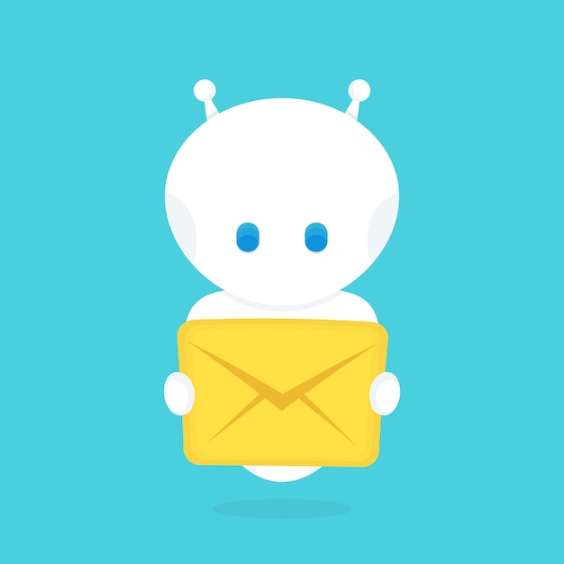 Premium Vector Cute Happy Smiling Funny Robot Chat Bot With With New Letter Message Flat Cartoon Character Illustration Design Isolated On White Background Smart Robot Bot Concept