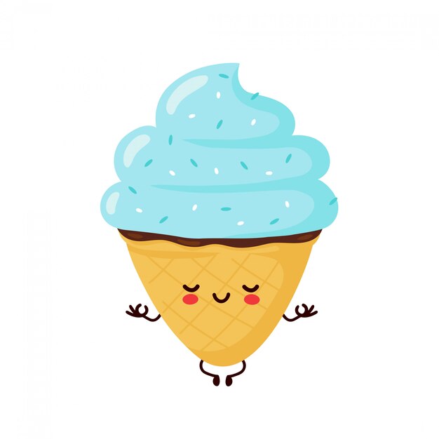 かわいい幸せな笑顔のアイスクリームコーン 漫画のキャラクター プレミアムベクター