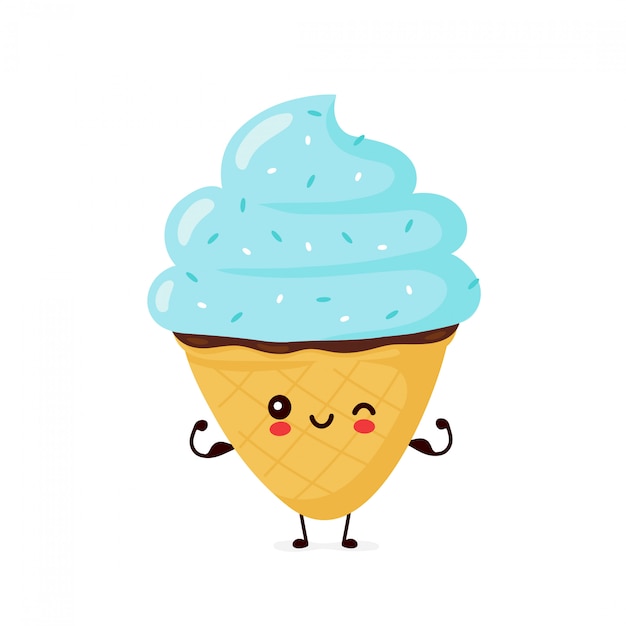 Premium Vector Cute Happy Smiling Ice Cream Cone Cartoon Character