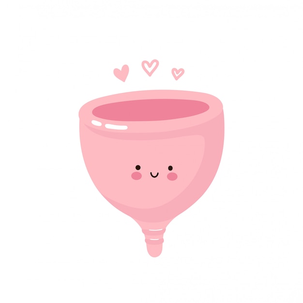 Cute happy smiling menstrual cup. isolated on white . vector cartoon character illustration design,simple flat style. zero waste period, menstrual cup concept Premium Vector