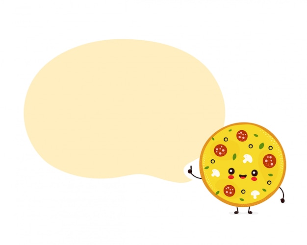 空の記号でかわいい幸せな笑顔のピザ プレミアムベクター