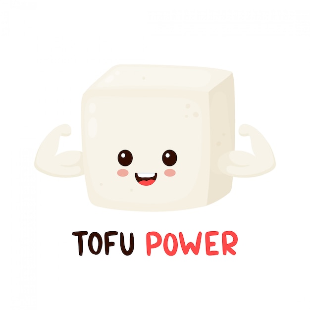 Premium Vector | Cute happy smiling strong tofu show muscle biceps