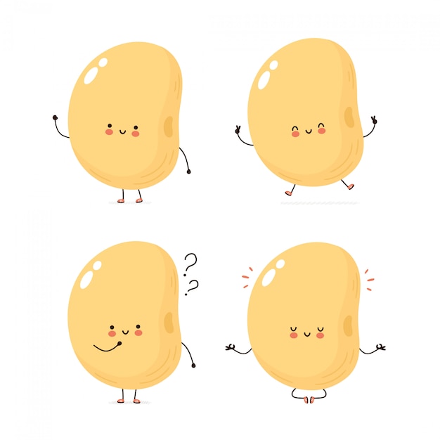 かわいい幸せな大豆のキャラクターセットのコレクション プレミアムベクター