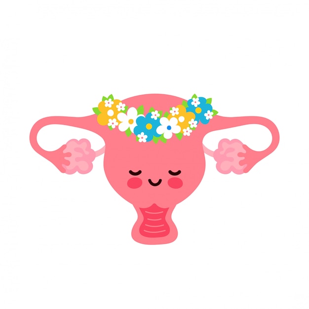 Download Cute healthy happy human uterus organ in wreath of flowers ...