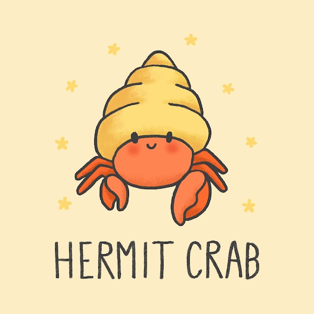 Premium Vector Cute hermit crab cartoon hand drawn style