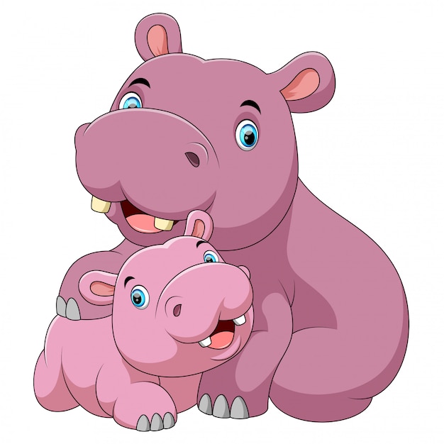 Download Cute hippo mother with baby hippo | Premium Vector