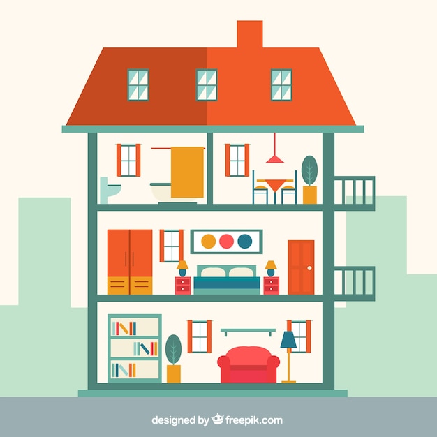 Cute house with rooms in flat design Vector | Free Download