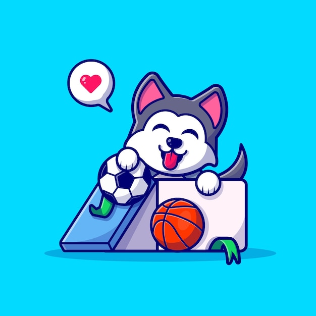ボール漫画イラスト ボックスにかわいいハスキー犬 プレミアムベクター ボール漫画イラスト ボックスにかわいいハスキー犬 プレミアムベクター