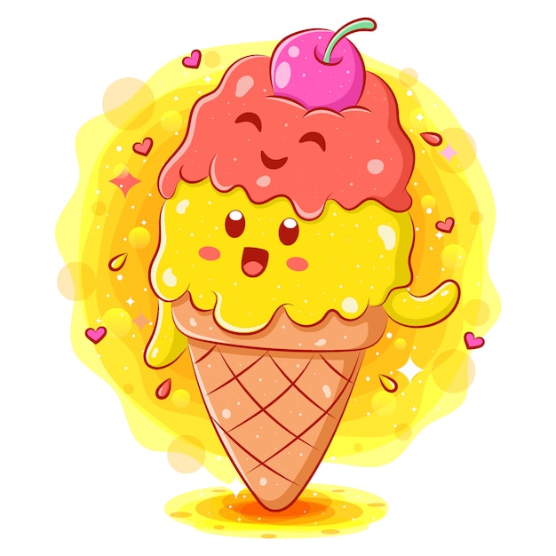 かわいいアイスクリームの漫画のキャラクター プレミアムベクター