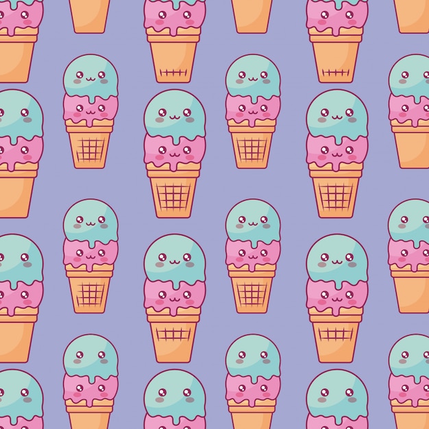 かわいいアイスクリームかわいいキャラクターパターン プレミアムベクター