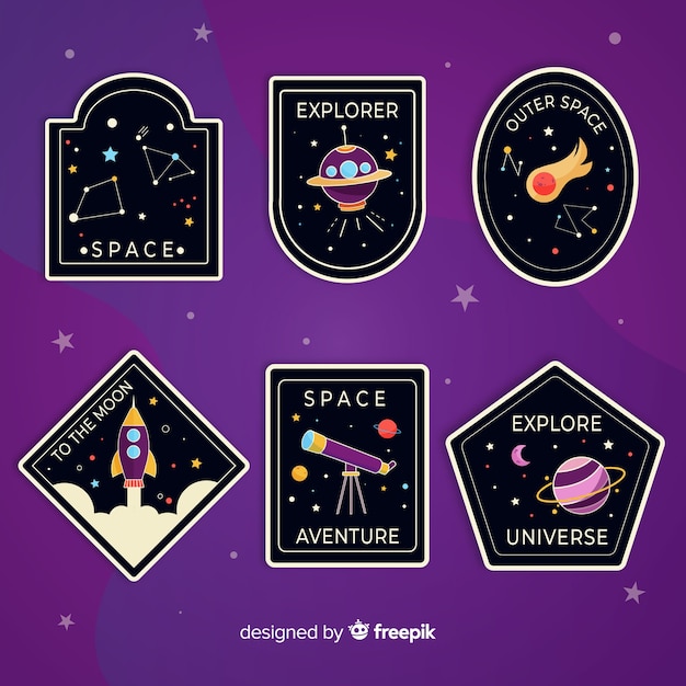Cute illustrated space stickers collection Vector | Free ...
