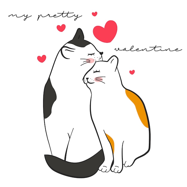 無料のベクター バレンタイン用の猫のかわいいイラスト