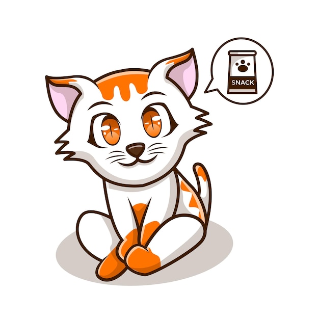 かわいいイラストスナック猫キャラクターアイコン プレミアムベクター