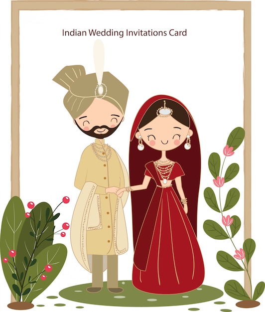 Premium Vector Cute Indian Couple For Wedding Invitations Card