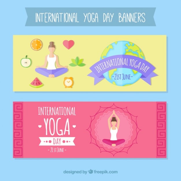 Cute international yoga day banners