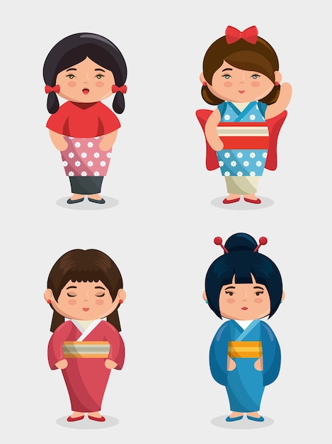 Premium Vector | Cute japanese girls group kawaii style