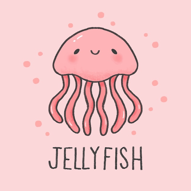 Download Cute jellyfish cartoon hand drawn style Vector | Premium ...