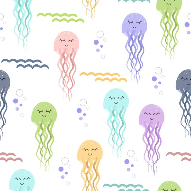 Premium Vector | Cute jellyfish. seamless marine pattern. cute textures ...