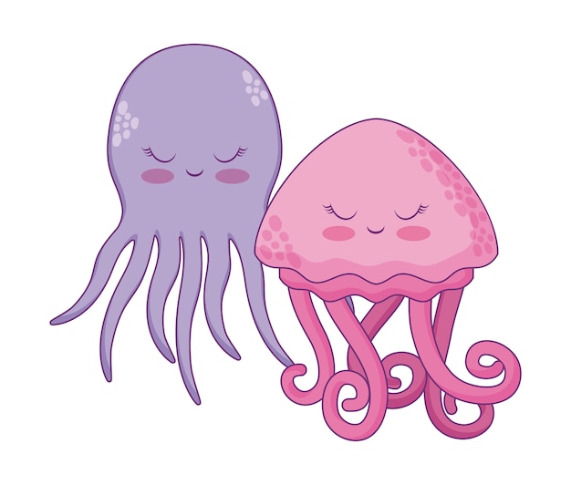 Download Cute jellyfish with octopus Vector | Premium Download