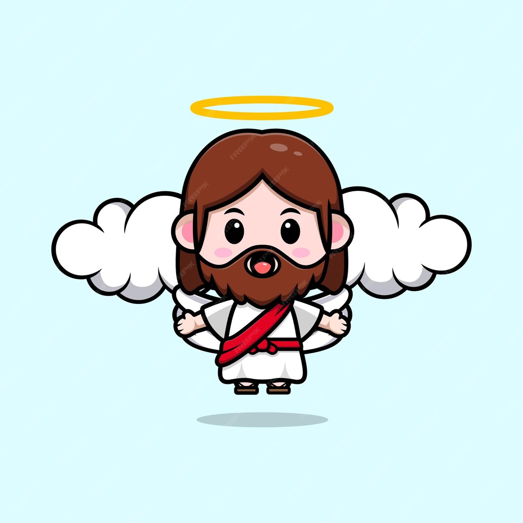 Premium Vector | Cute jesus christ with wing vector cartoon christian ...