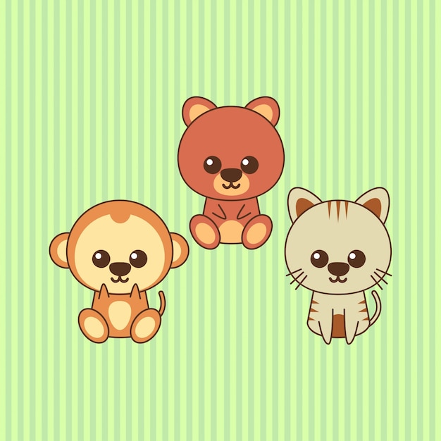Cute kawaii animal character design Premium Vector