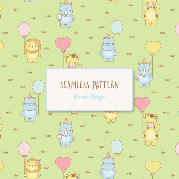 Premium Vector | Cute kawaii baby animals transparent seamless pattern