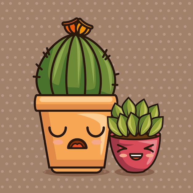 Premium Vector | Cute kawaii cactus and succulent cartoon
