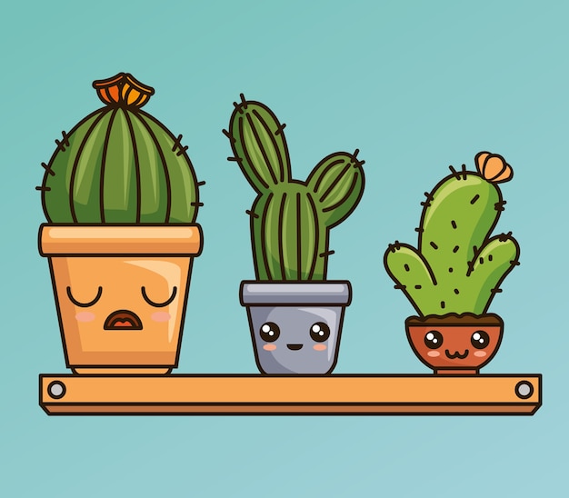 Premium Vector Cute Kawaii Cactus And Succulent Cartoon