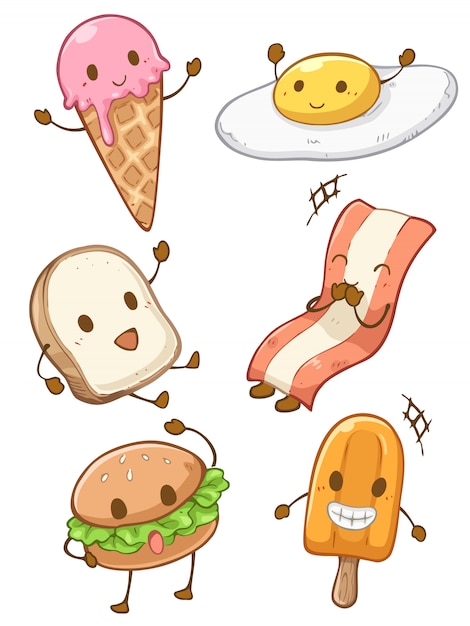 プレミアムベクター かわいいかわいい食べ物キャラクター漫画