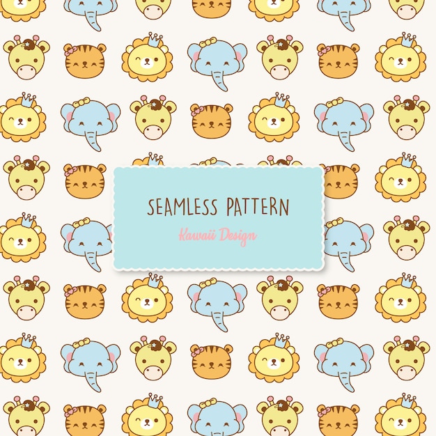 Premium Vector | Cute kawaii jungle animals transparent seamless pattern