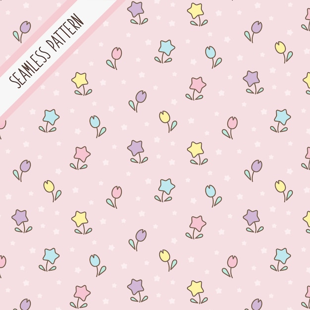 Premium Vector Cute kawaii pastel colors flowers seamless pattern.