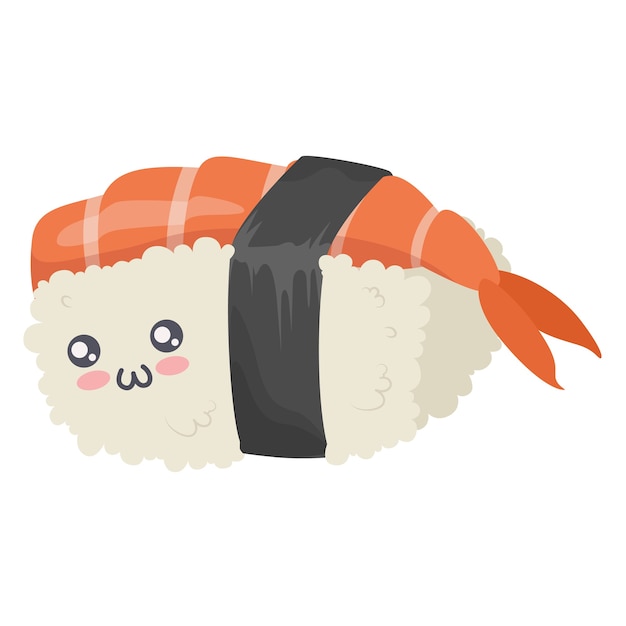 白い背景で隔離のかわいいかわいい寿司のキャラクターアイコン プレミアムベクター