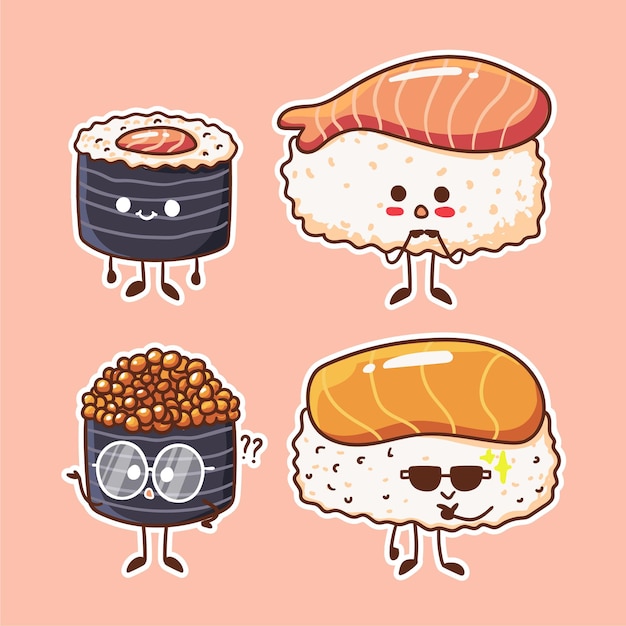 Premium Vector | Cute and kawaii sushi character illustration