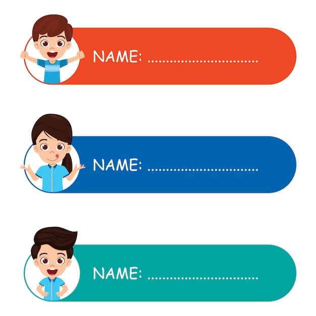 Premium Vector | Cute kid boy and girl colorful name tags for school ...