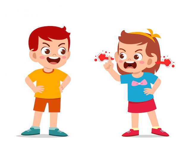 Premium Vector | Cute kid boy and girl fight and argue