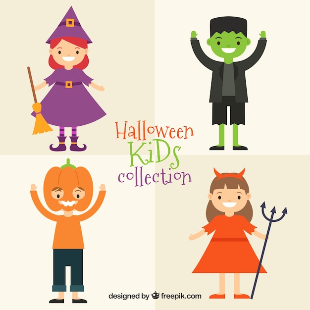 Cute kids dressed up as halloween characters Vector | Free Download