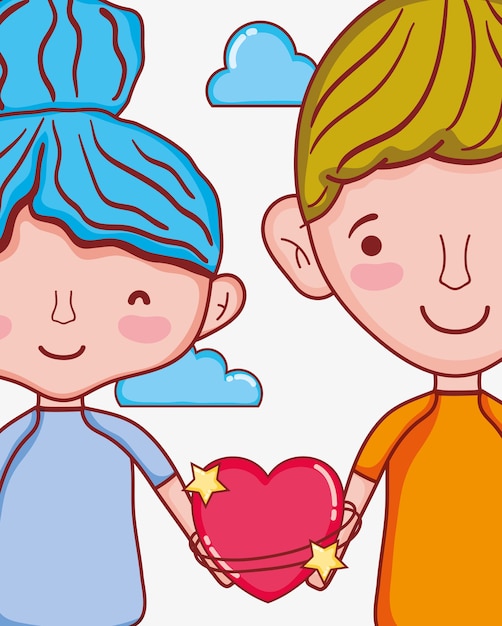 かわいい子供たちの愛の漫画ベクトルイラストのグラフィックデザイン プレミアムベクター