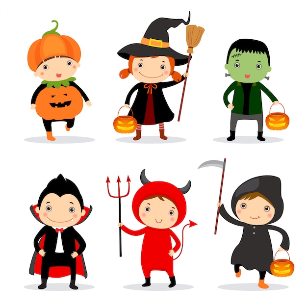 Premium Vector | Cute kids wearing halloween costumes