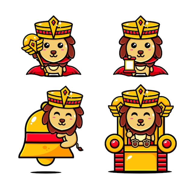 Premium Vector Cute King Of Lions Character Design Set Themed Kingdom