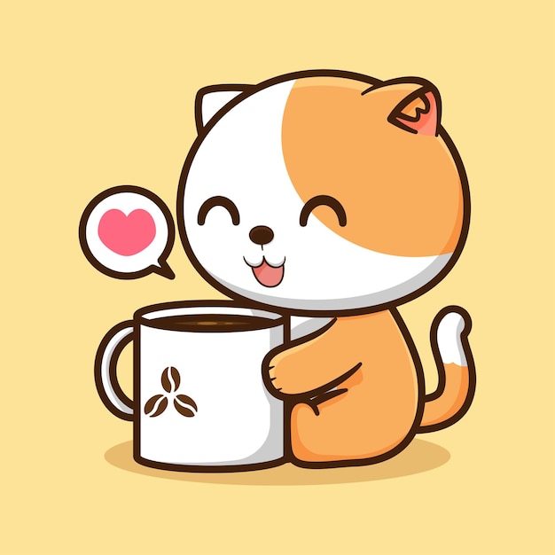 Premium Vector | Cute kitten with coffee mug