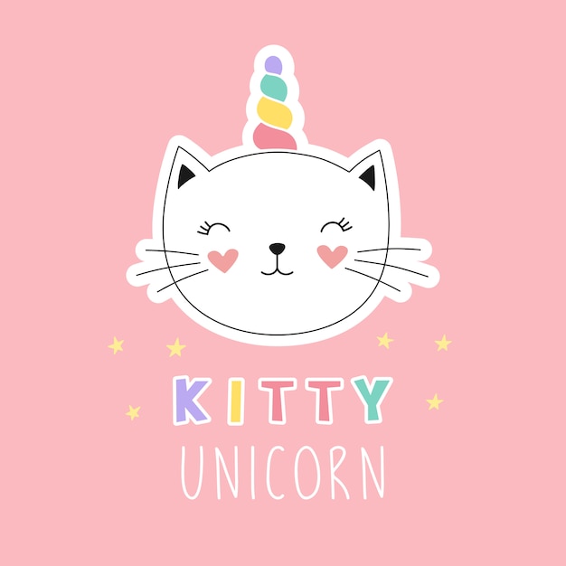 Download Cute kitty unicorn, girlish print for t-shirt | Premium Vector