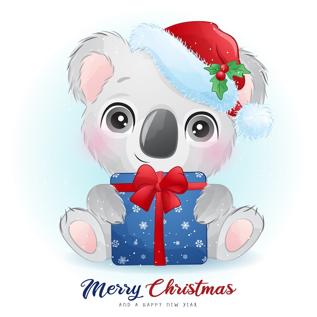 Premium Vector | Cute koala bear for christmas day with watercolor