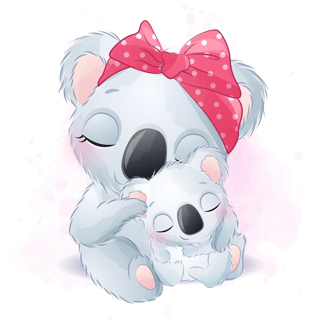 Download Cute koala bear mother and baby illustration | Premium Vector