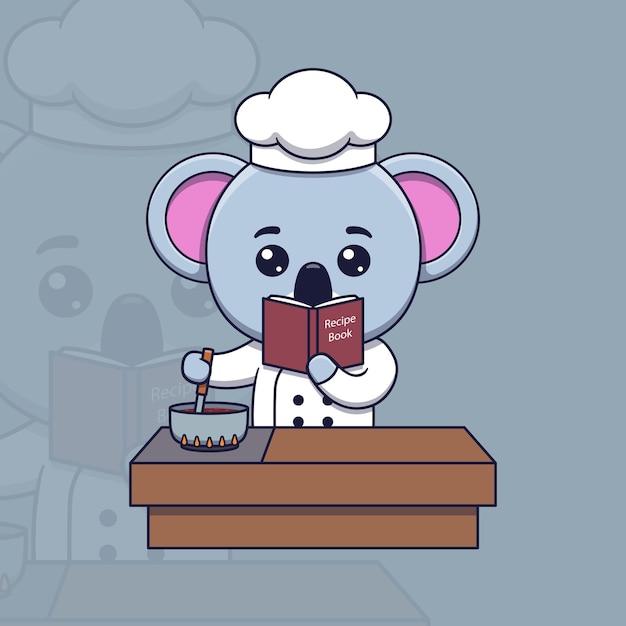 Premium Vector | Cute koala chef cooking while looking at the recipe book