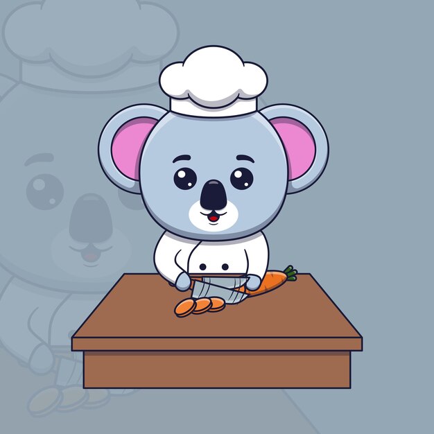 Premium Vector | Cute koala chef cutting carrot