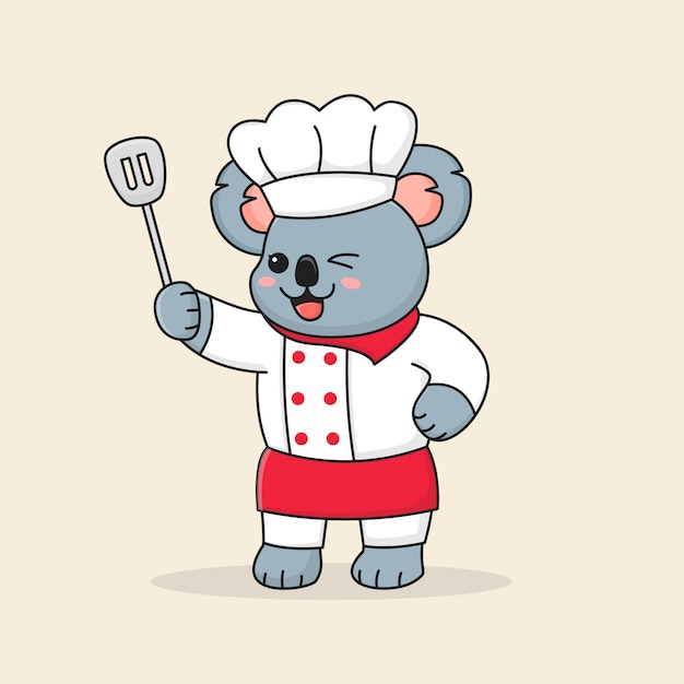 Premium Vector | Cute koala chef holding spatula and wearing a hat