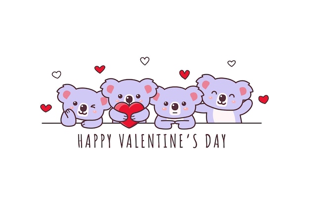 Premium Vector | Cute koala drawing happy valentine's day doodle