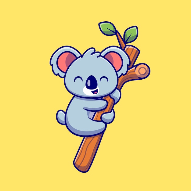 Premium Vector | Cute koala hanging on tree cartoon . animal nature ...